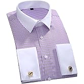 Cloudstyle Men's Dress Shirt Slim Fit Button Down Stripe Checked Shirt