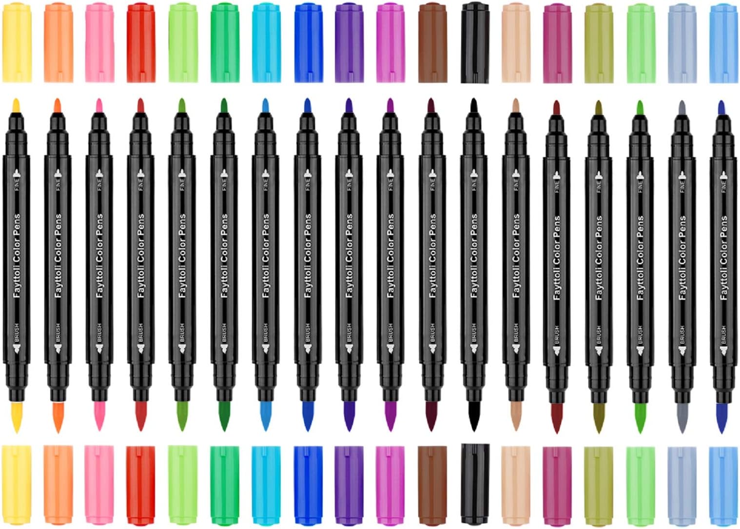 Fayttoli 18 Colours Watercolour Brush Pen Set Dual Tip Brush Pens - Durable Fineliner Tip and Brush Tip - For Adult coloring Book,Drawing,Calligraphy, Manga