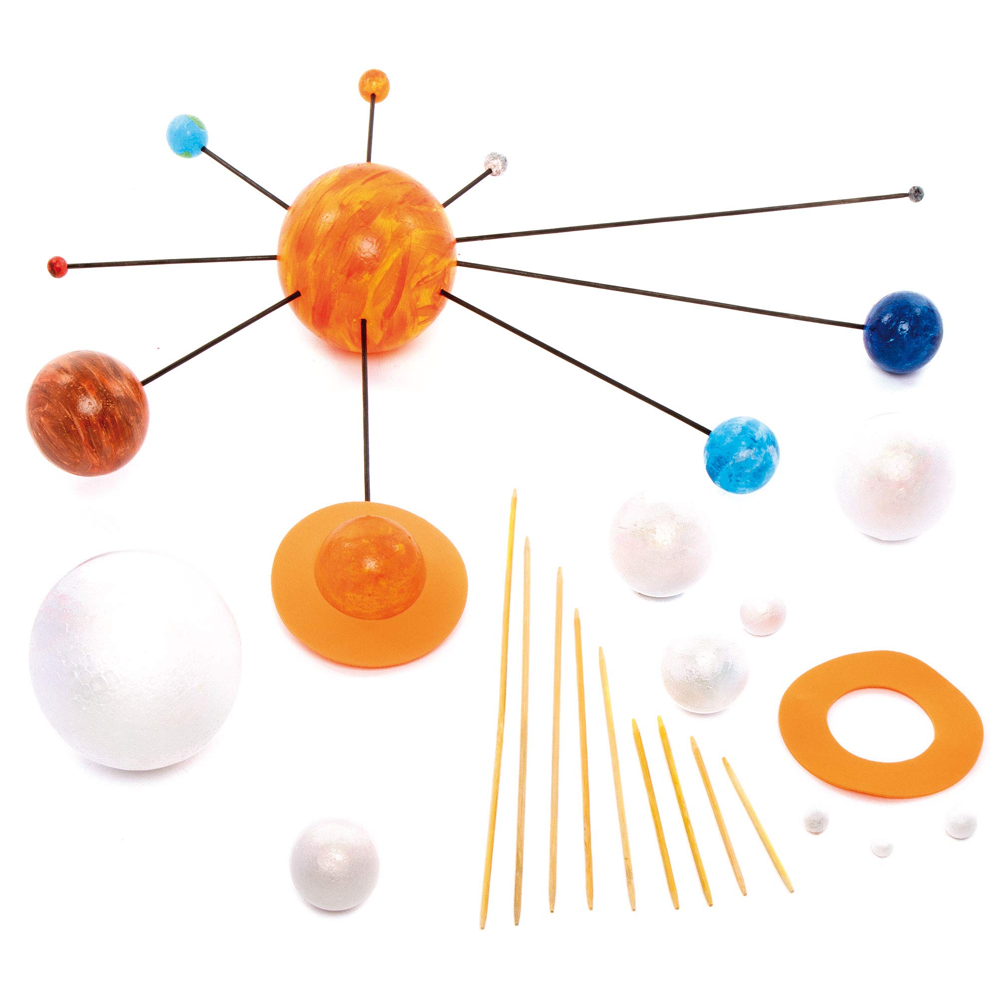 Baker Ross EV8302 Make Your Own Solar System Kits with Various Sizes Polystyrene Balls, Foam Pieces & Wooden Sticks For Kids Science Projects(Pack of 2 Kits), White
