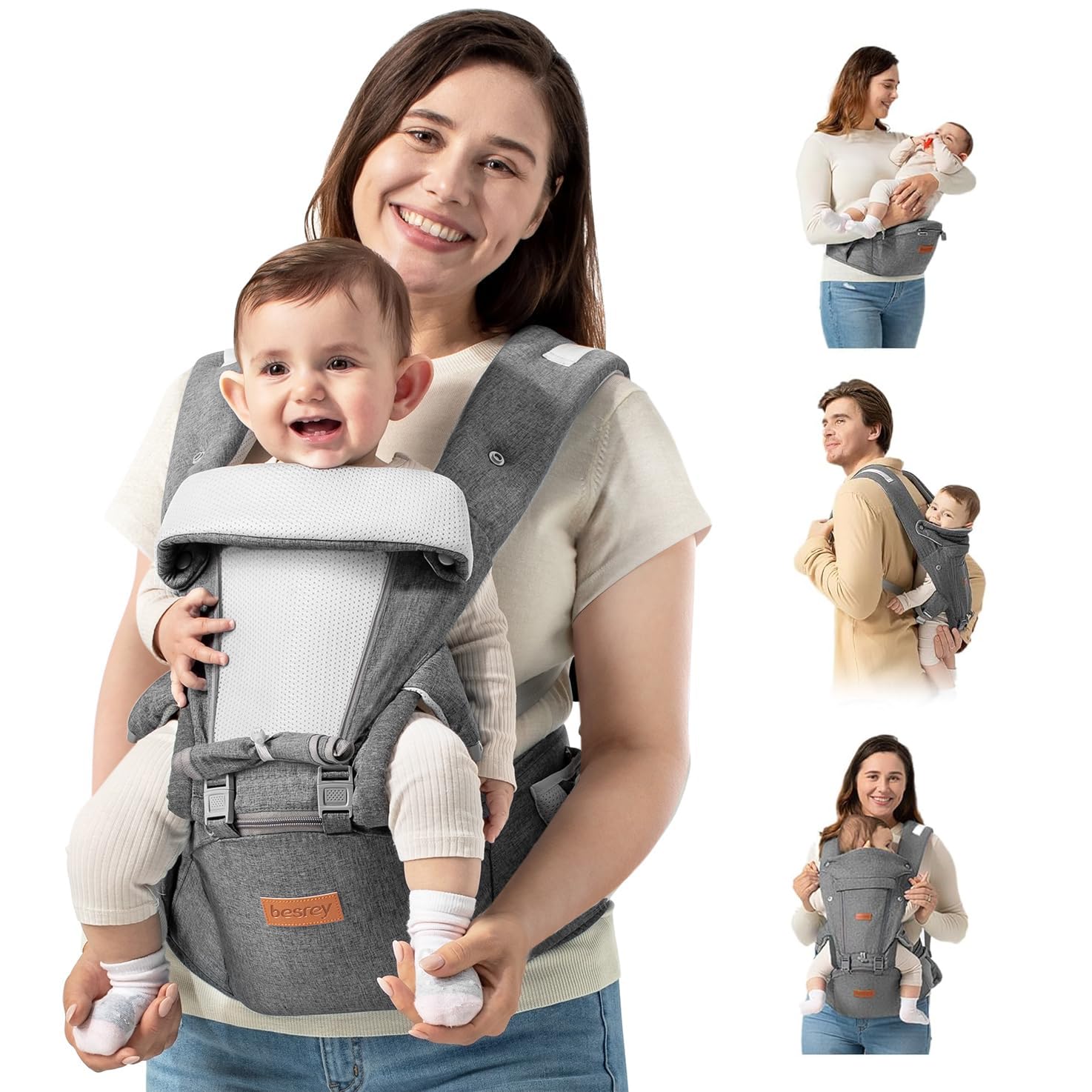 Photo 1 of besrey Baby Carrier with Hip Seat Newborn to Toddler 9-in-1, Front Facing Baby Hip Carrier, Breathable Mesh for Moms & Dads, Forward Facing & Backpack Infant Holder (7-45 lbs)
