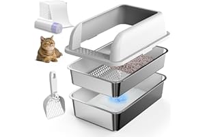23.6''x16''x12'' Enclosed Stainless Steel Litter Box with Lid, XL Sifting Litter Boxes for Pine Pellets, High Sides Metal Lit