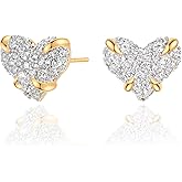 TONTMY STUDIOS Gold Stud Earrings for Women 14K Gold Plated S925 Sterling Silver Post Hypollergenic Cubic Zirconia Oval Earrings Gold Jewelry
