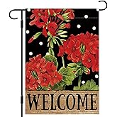 DLZDN Spring Geranium Garden Flag Floral Garden Flag 12×18 Inch Double Sided Vertical Burlap Farmhouse Welcome Yard Flag Spring Summer Seasonal Outdoor Decor