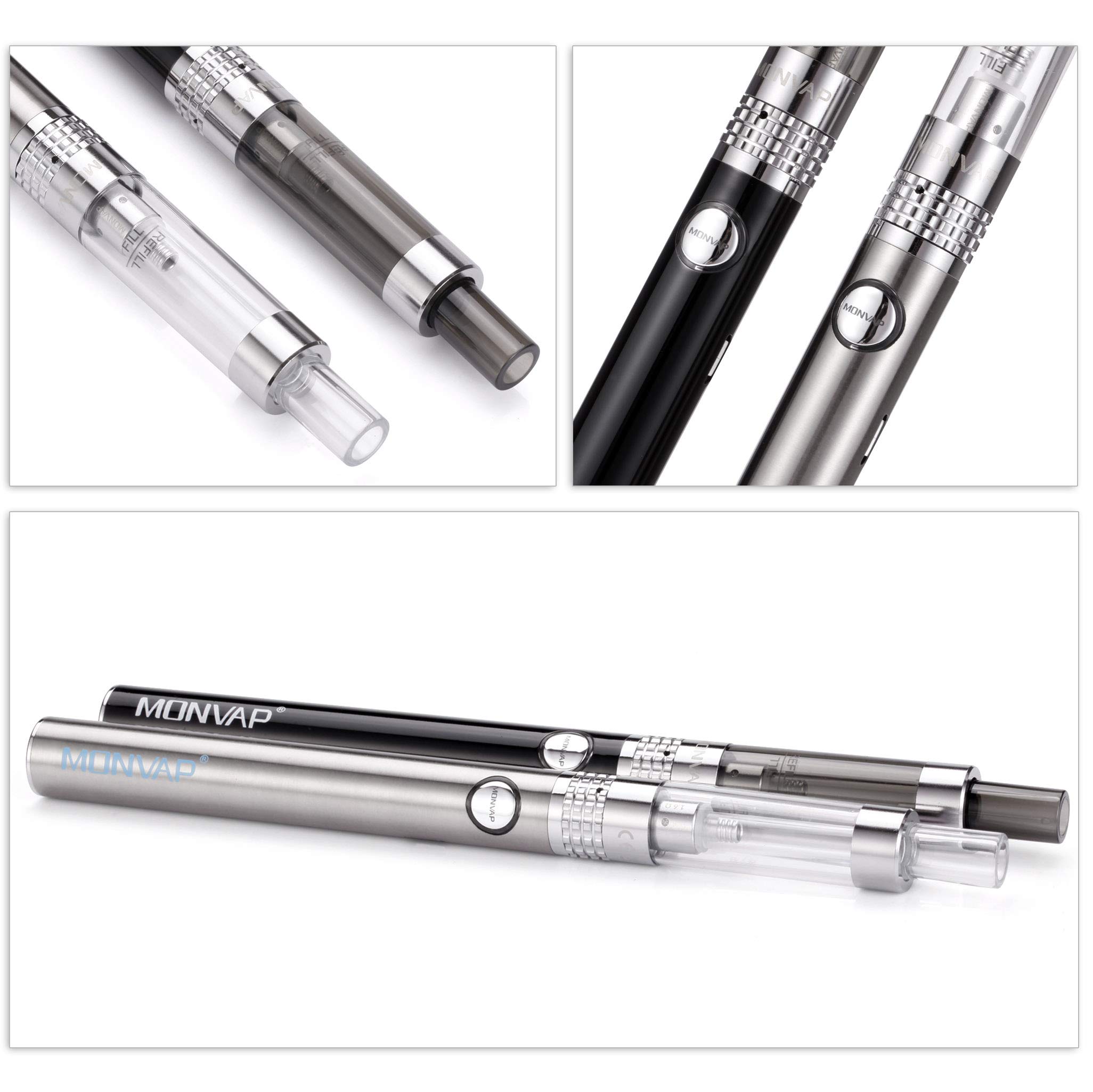 Vape Pen Kit, E Cigarettes Starter Kit, Micro USB Recharge Vape Pen x 2, MONVAP M2 Complete Ecigs Set, 900mAh Recharge Battery, 1.6ohm/2ml Atomizer, Double Pen with Premium Vape Liquid, No Nicotine