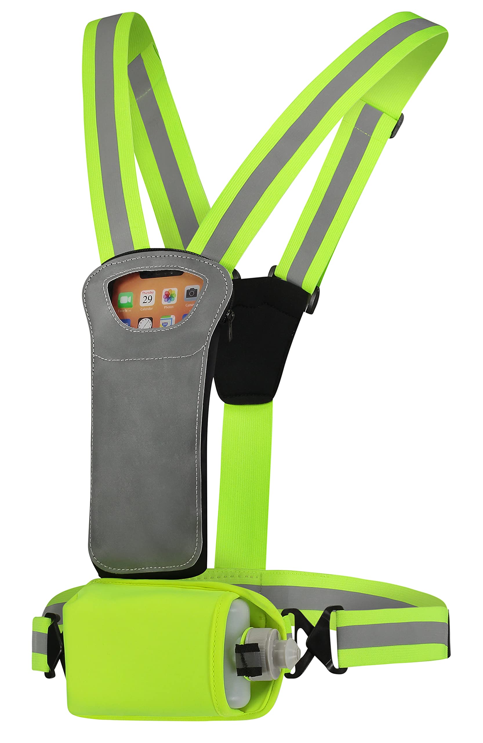 Athle Sport Athlé Reflective Vest with Water Bottle Holder and Phone Holder - Running Hydration Vest - High Visibility Vest - BPA-Free Water Bottle Included