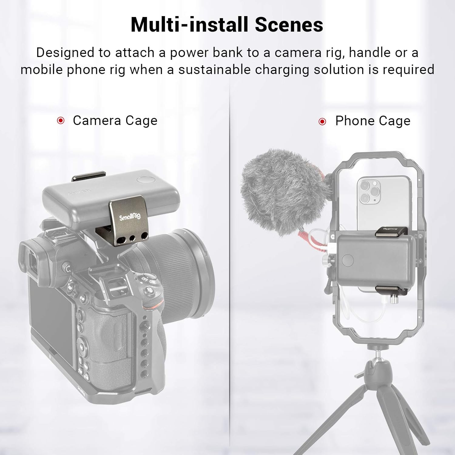 SMALLRIG Aluminum Power Bank Holder, Powerbank Mount Clamp for Portable Power Banks with Width Range from 53mm to 81mm - 2790 - Image 3