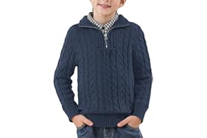 IIMMER Boys Winter Warm Cable Knit Sweaters Cute Turtle Neck Casual Quarter Zip Pullover 3-14 Years