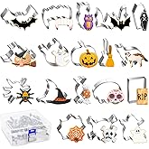 18 PCS Halloween Cookie Cutters Set, Bat Cookie Cutter Ghost Cookie Cutter Shapes, Bat Skull Tooth Witch Ghost Cat Pumpkin Sp