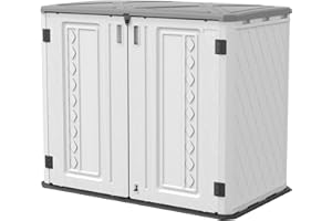 ADDOK Outdoor Horizontal Storage Cabinet,Outdoor Storage Sheds Waterproof/Lockable,Resin Outdoor Storage Cabinet for Trash can/Patio/Garden Accessories(White)