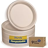 Leafory 9 Inch Heavy Duty Paper Plates 125 Pack – Sturdy Disposable Plates, Compostable Biodegradable Sugarcane & Bamboo Fiber, Natural Paper Plate for Dinner Camping Everyday Use
