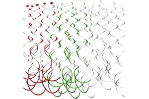 AGROKO 30Pc Christmas Party Party Swirl Decorations Foil Swirl Hanging Decoration Plastic Streamer for Ceiling 22 in (Silver Red and Green)