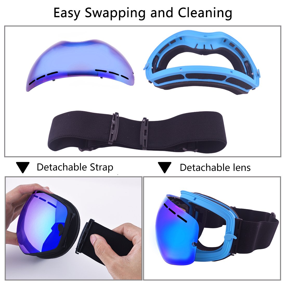 TUONROAD Skibrille, Schneebrille, Snowboardbrille, Snowboard Wintersport Brille, Doppel-Objektiv UV-Schutz Anti-Nebel für Herren Damen Jungen Skifahren Snowboarden Snowmoblie