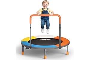 JOY SPOT! 3FT Foldable Trampoline for Kids - 36” Mini Small Trampoline with Handle Bar, Height-Adjustable, Max Load 100LBS, Ideal for Toddler Baby Jumping Mats & Outdoor Workout Adventures
