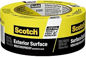 SCOTCHBLUE Scotch Exterior Painter's Tape, 1.88 in x 45 yd, Waterproof Masking Tape For Exterior Surfaces, Can Handle Wind, Rain, Humidity & Direct Sunlight, Bonds Aggressively, 1 Roll (2097-48EC-XS)