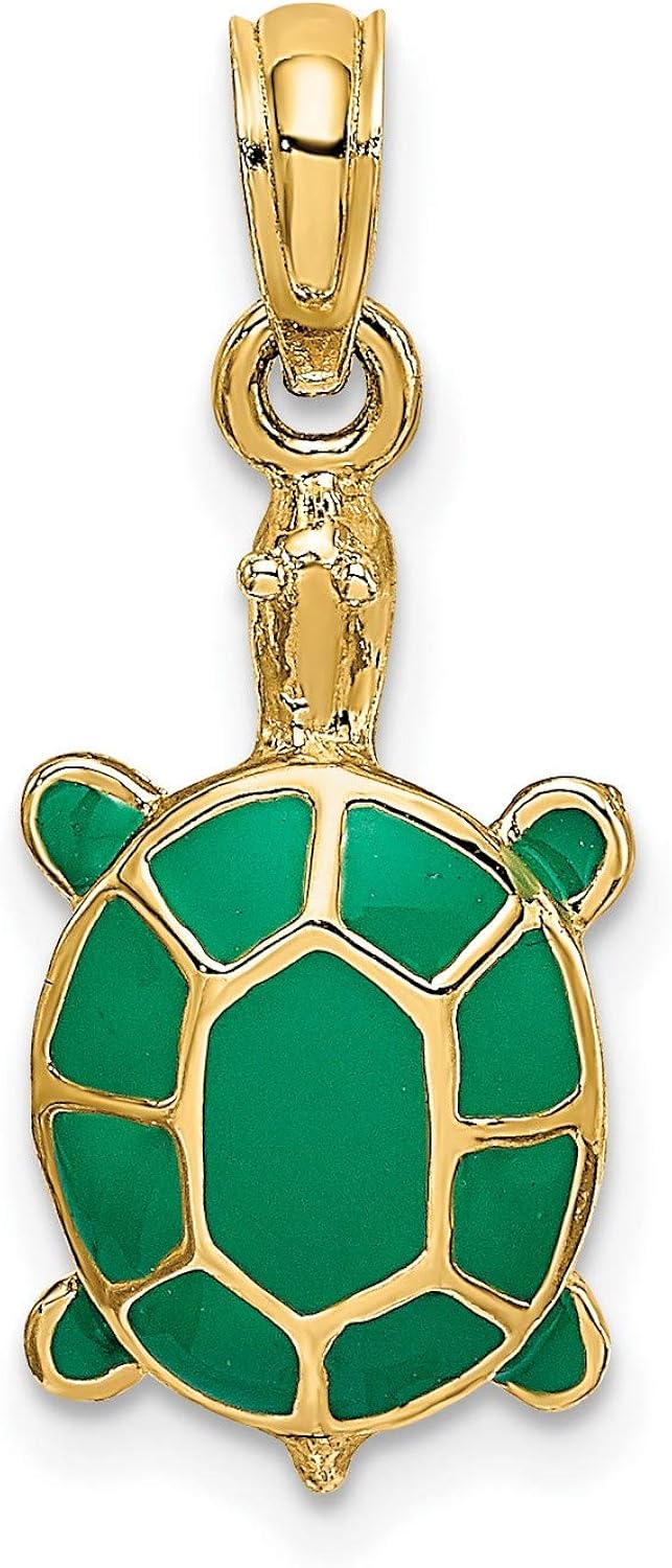 14k Yellow Gold Green Shell Turtle Pendant 15 mm x 9 mm