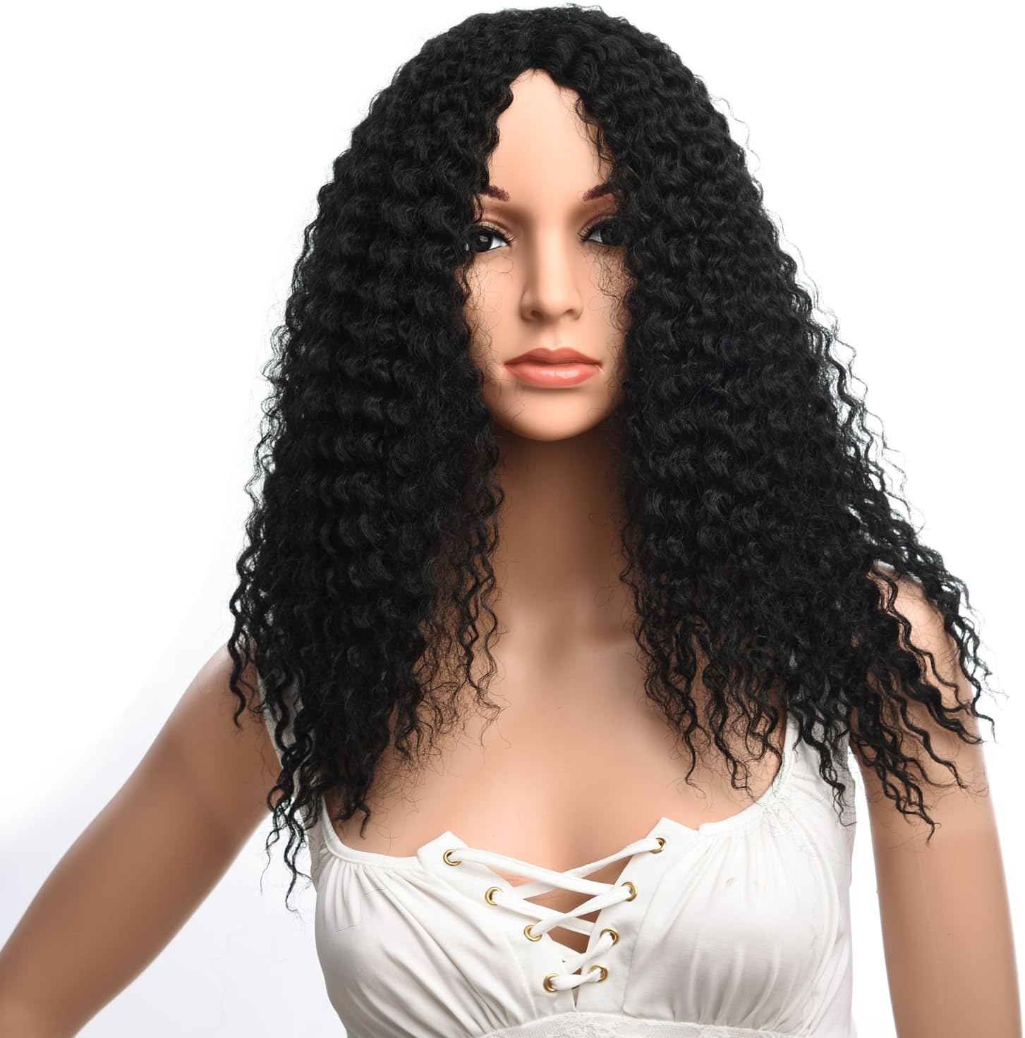 Silike Afro Kinky Curly Wig Kanenkalon Fiber Jerry Curl Wigs For Black Women African American Female Wig Heat Resistant Fiber (Long, 1B)