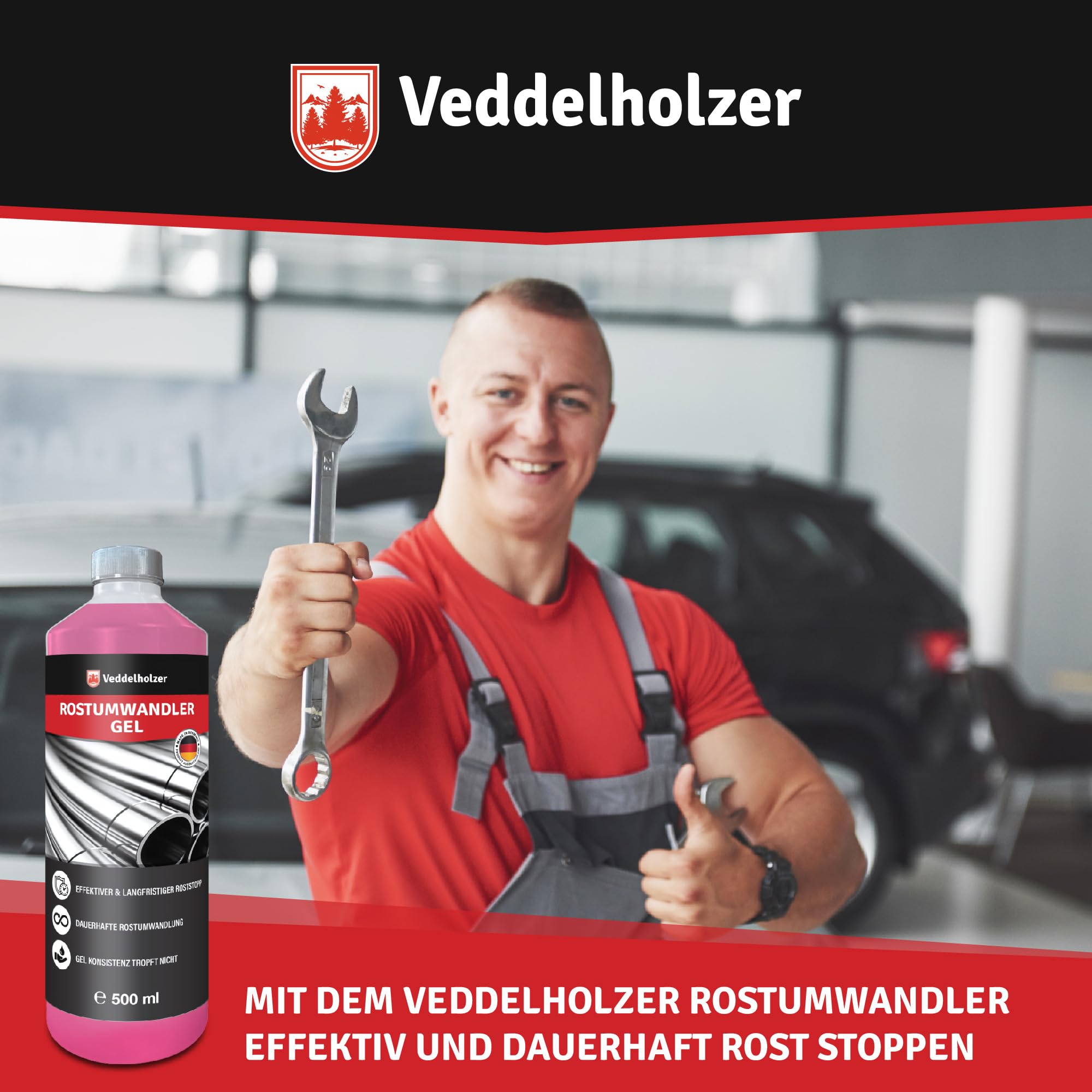 Veddelholzer Premium 500 ml Rostumwandler Gel Set inkl. Schleifvlies & Pinsel. Rostlöser, Rostschreck, Rostentferner für Metall, Auto, Motorrad, Fahrrad UVM. Effektive Alternative zum Rostlöser Spray 7
