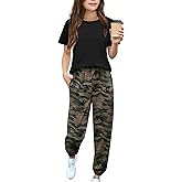 Arshiner Girls 2 Piece Outfits Fashion Clothes Short Sleeve Tops and Jogger Pants Kids Tracksuit Sweatsuits Set