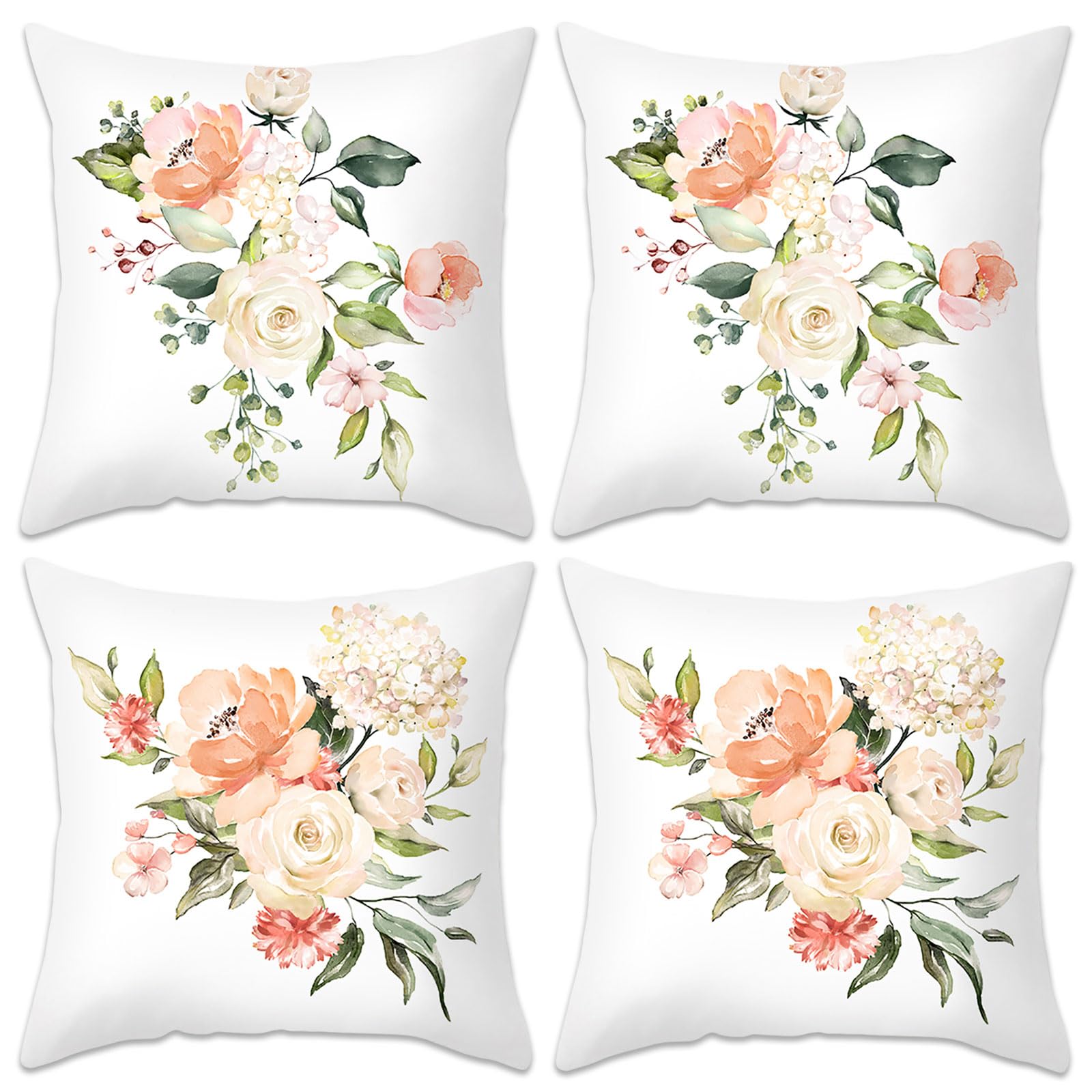 Betadistor Cushion Covers 18" x 18" Garden Floral Decorative Throw Pillow Covers Polyester Linen Pillowcase for Sofa Garden Outdoor Home Decor Set of 4, Flowers, 507-0140