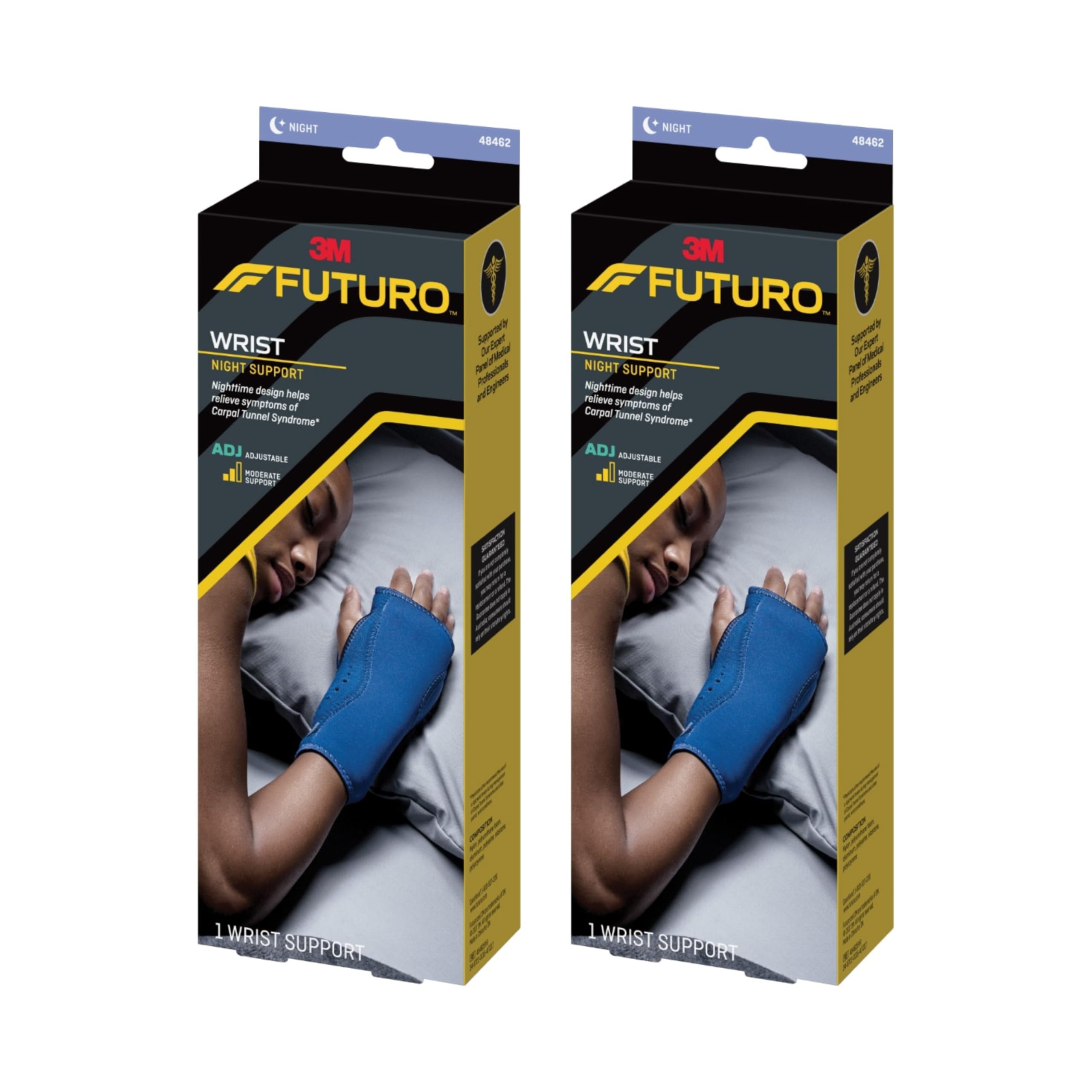 Photo 1 of Futuro Night Wrist Sleep Support Brace, Adjustable Nighttime Splint for Carpal Tunnel Relief, Cushioned Beads and Removable Stabilizer, Fits Left or Right Hand (2-Pack)