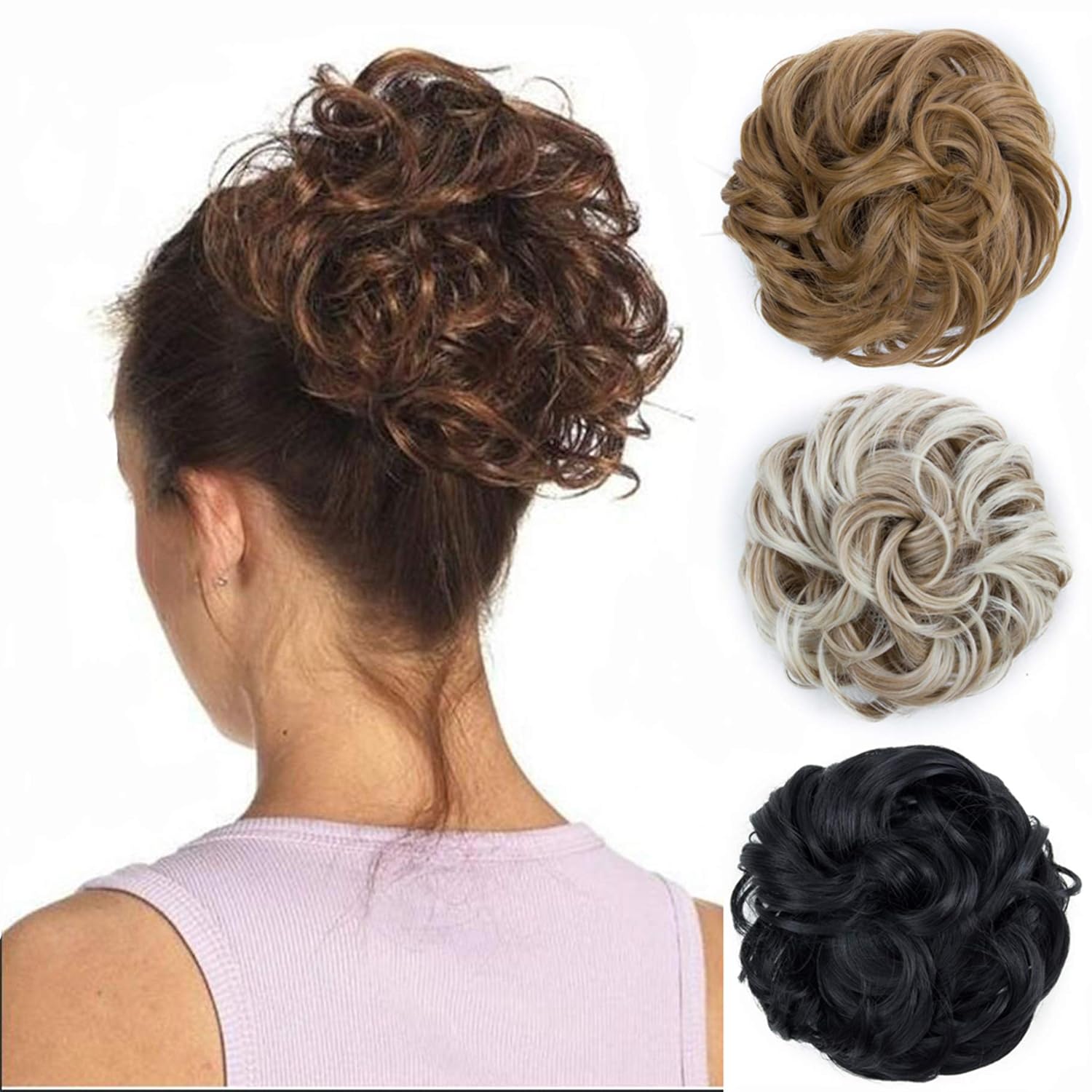 Amazon Com Yrenrea Synthetic Bun Extensions Wavy Curly Messy Hair