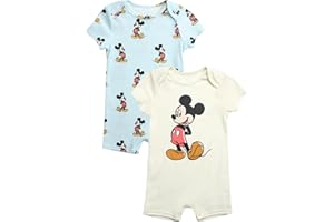 Disney Baby Boys Romper - 2 Pack Short Sleeve Baby Jumpsuit with Snap Closure - Cozy Baby Bodysuit for Boys (Newborn/Infant)