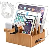 Pezin & Hulin Bamboo Charging Stations for Multiple Devices, Upgrade Desk Docking Station Organizer for Cell Phones, Tablet,