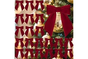 Glitinsel 30 Pcs Velvet Ribbon Bows 5" x 4" Pre Tied Christmas Velvet Bows with Twist Tie for Gift Packaging Christmas Tree Wreaths Door Windows Wedding Party Decoration(Burgundy)