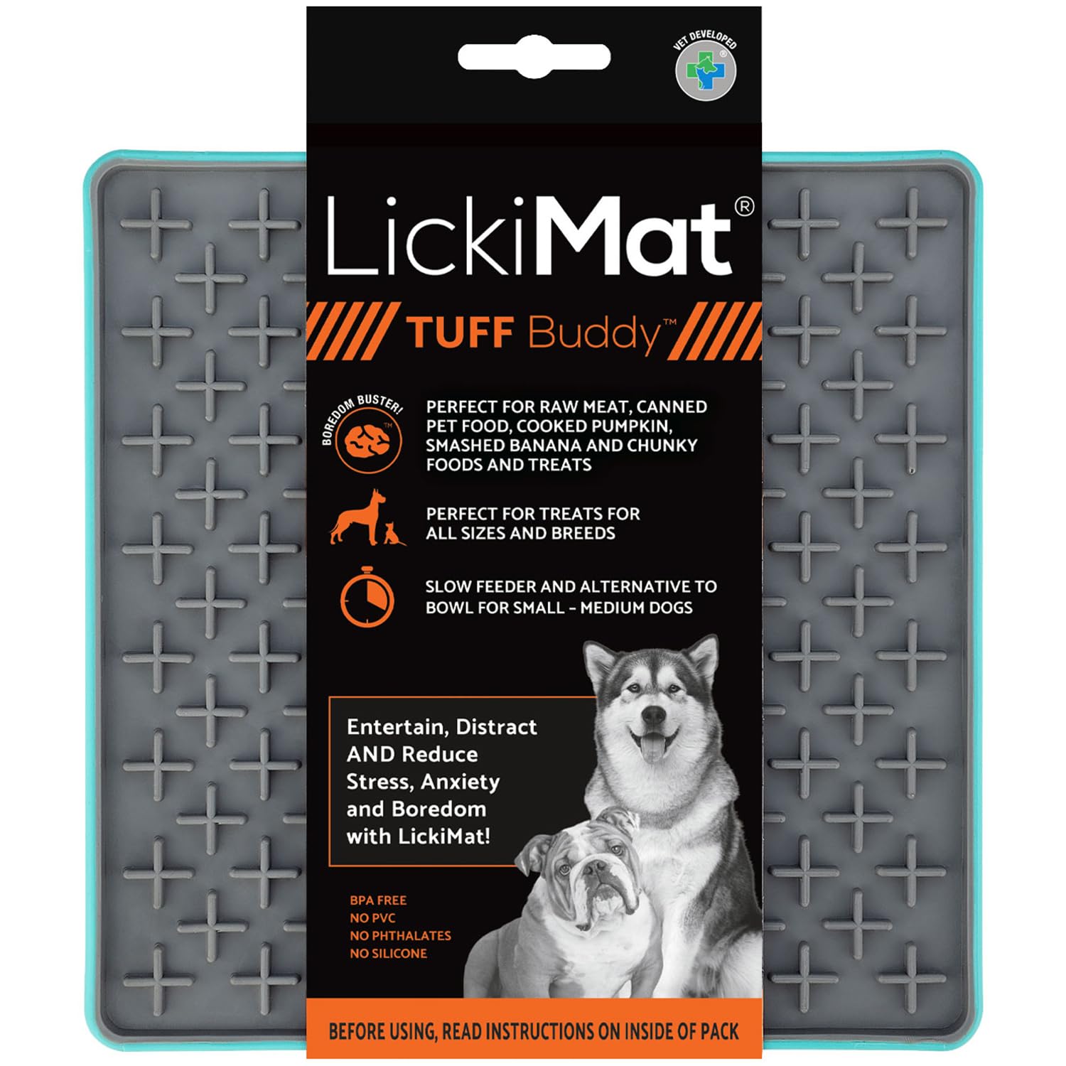 Lickimat Tuff, Heavy-Duty Buddy, Dog Slow Feeder Lick Mat, Boredom Anxiety Reducer; Perfect for Food, Treats, Yogurt, or Peanut Butter, Fun Alternative to a Slow Feed Dog Bowl, Turquoise