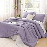 Litanika Grayish Lavender Purple Comforter Set King Size, 3 Pieces Lightweight Solid Bedding Comforter Set, All Season Fluffy Bed Set (104x90In Comforter & 2 Pillowcases)