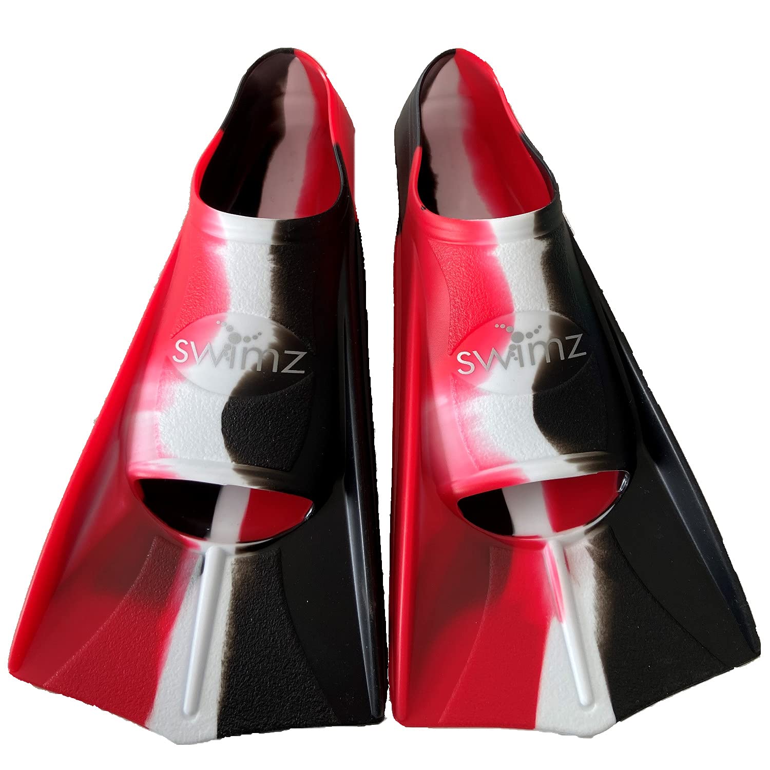 Swimz Short Blade Silicone Training Fins - Black / White / Red (UK 2-3 (Euro 35-36))