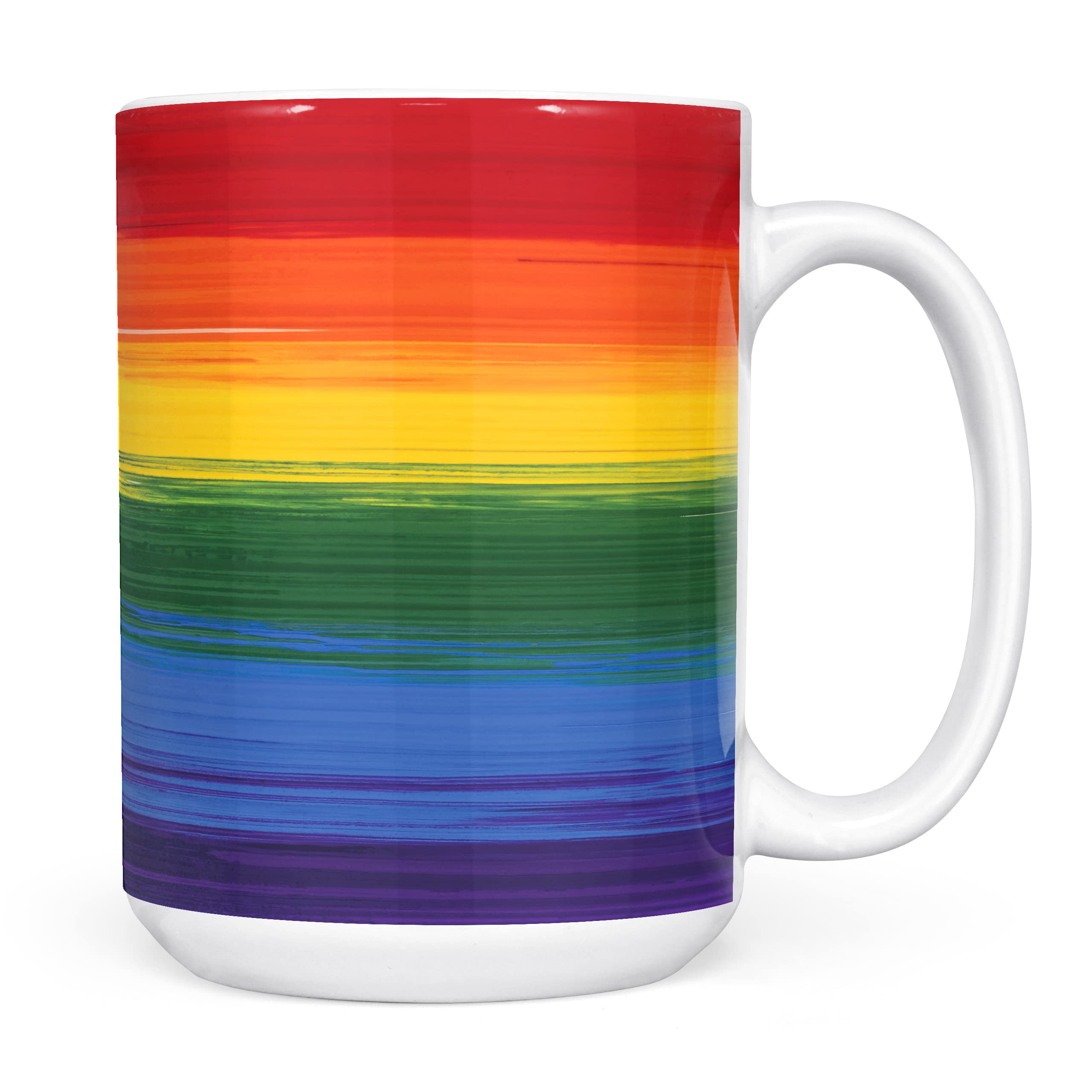 Mug Monster - Painted Effect Gay Pride Flag Mug, LGBT LGBTQ Gift, Rainbow Flag Cup - Ceramic Coffee Cup, Gift for Men or Women, Extra Large and Giant Available, 15oz White