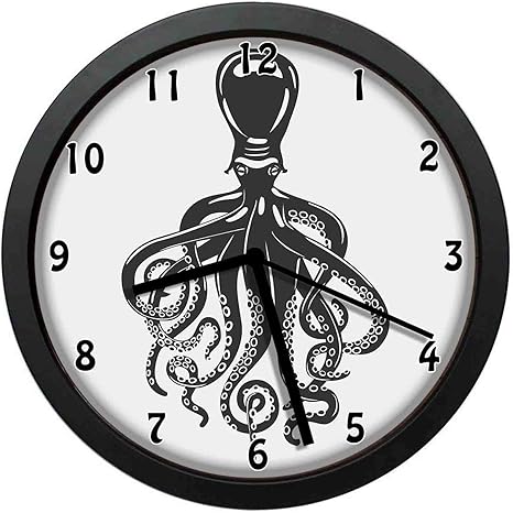 Amazon Co Jp 現代のデザインを持つ動物航海水生キャラクターイラスト家 オフィス 学校のミュートのダニではないクォーツ電池は黒い壁時計を操作します 10インチ 約25cm ホーム キッチン