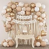 Boho Birthday Decorations with Sand White Nude Metallic Gold Foil Balloons Fringe Curtain Happy Birthday Banner for Neutral Happy Birthday Decorations for Women
