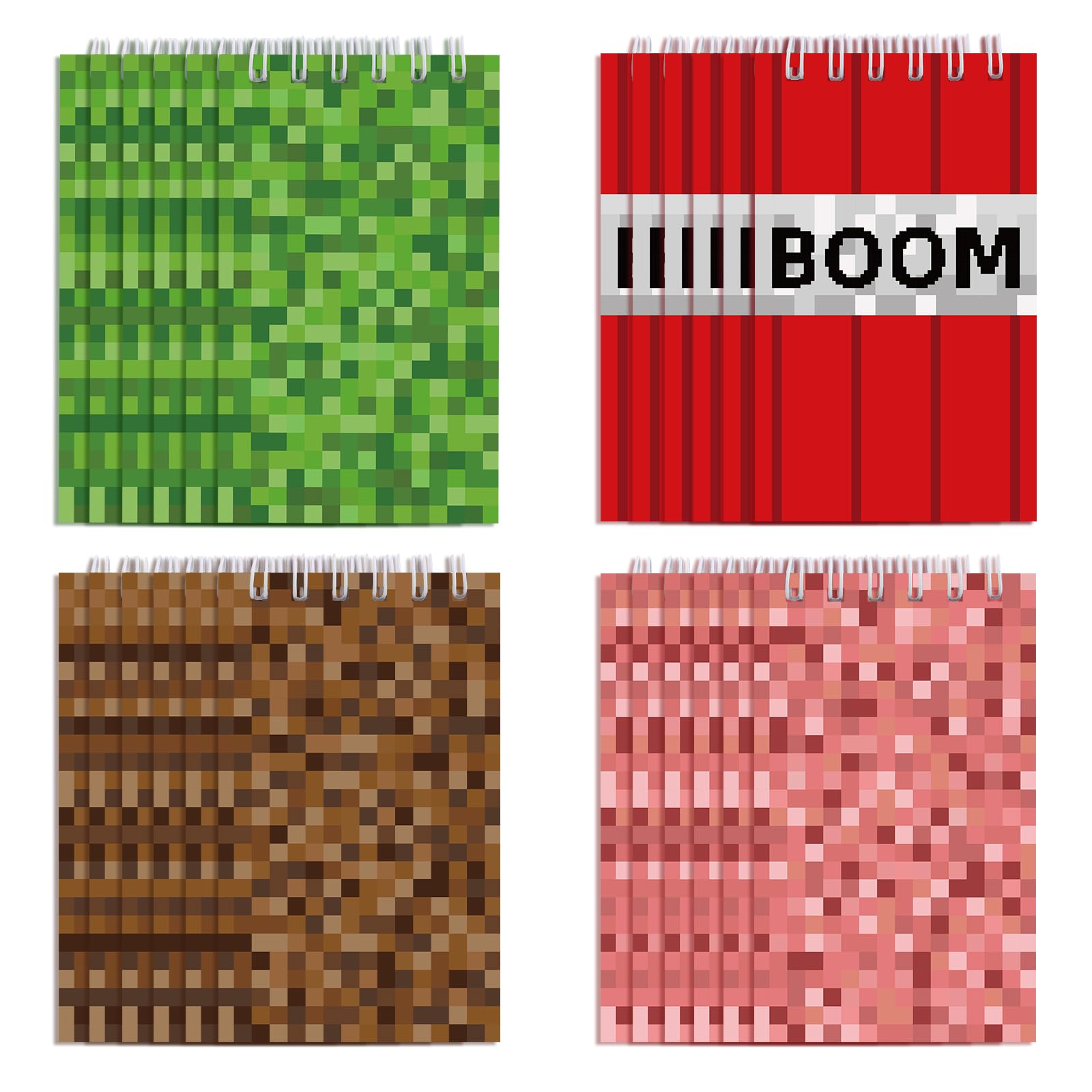 SAVITA 24pcs Pixel Theme Notepads, 2.4x3.9in/6x10cm Mini Notebook Pixel Theme Notepads Party Favors Birthday Decorations for Kids Party Supplies (4 Styles)