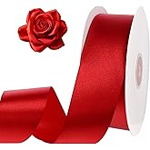 120 Yards Red Ribbon 1 1/2 Inch Red Valentines Ribbon for Gift Wrapping Satin Ribbons for Handmade Roses Crafts Bows Making Flower Bouquet Valentine's Day Decor