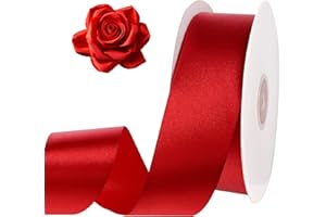 WORIC 120 Yards Red Ribbon 1 1/2 Inch Red Christmas Ribbon for Gift Wrapping Satin Ribbons for Christmas Tree Decor Handmade Roses Crafts Bows Making Flower Bouquet