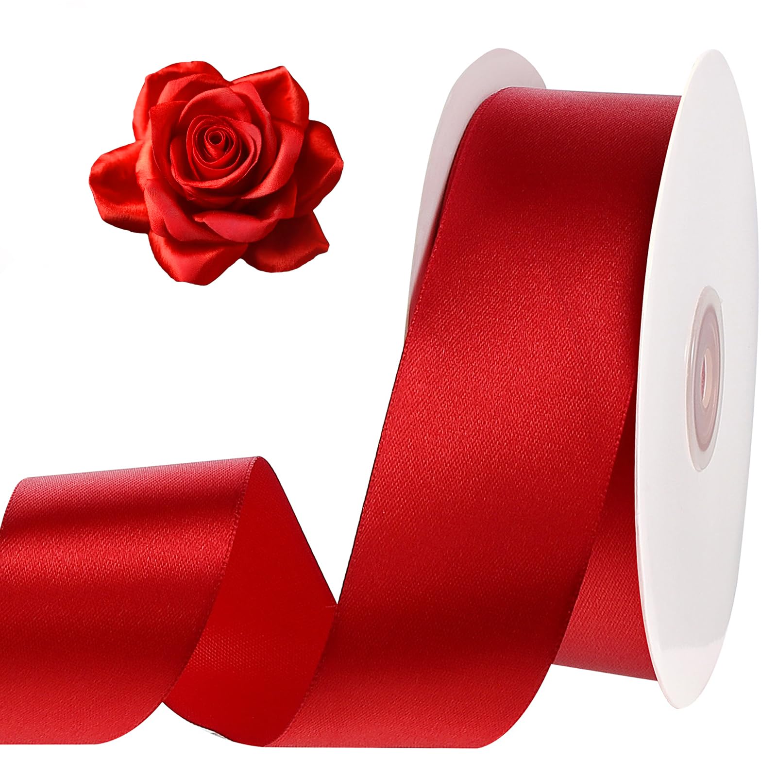 Photo 1 of 120 Yards Red Ribbon 1 1/2 Inch Red Valentines Ribbon for Gift Wrapping Satin Ribbons for Handmade Roses Crafts Bows Making Flower Bouquet Valentine's Day Decor
