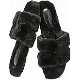 Stratuxx Kaze Womens Fur Slippers Comfy House Slides Sandals Open Toe Memory Foam Indoor Fluffy Slippers for Women Birthday Gift for Mom