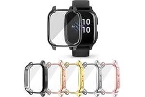 [5-Pack] RICHONE Compatible with Garmin Venu Sq & Venu Sq 2 Screen Protector Case, All-Around Protective Cover Soft TPU Shockproof Bumper Frame (Black+Silver+Gold+Pink+Rose Gold)