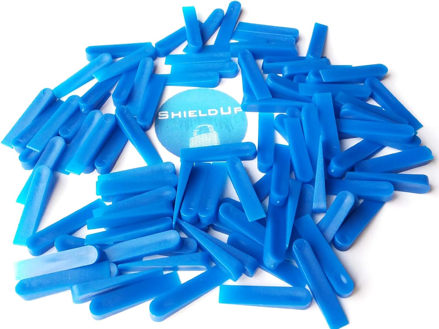 100 x ShieldUp Small Plastic Tile Wedges or Spacers, Blue, 30mm x 5mm x 4mm - Image 5