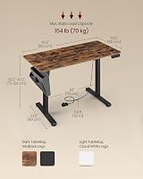 VASAGLE Electric Standing Desk 60x120 cm 72-120 cm 4 Memory Heights Rustic view 5