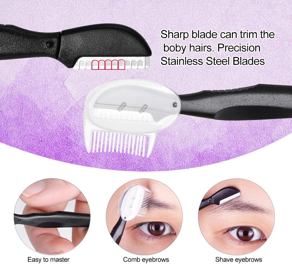 Eyebrow Kit 8 in 1 Eyebrow Scissors,Razor Eyebrow Pencil, Eyebrow Brush with Pink Leather Bag: Home Improvement