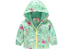Toddler Baby Girls Waterproof Raincoat with Pocket Cute Hoodie Flower Long Sleeve Windbreaker Lightweight Coat
