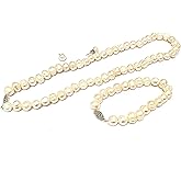 Real Cultured Pearl Necklace Freshwater Pearl Jewelry Set for women Graduation Pearl necklace gift 18"length Cultured Pearl bracelet 9" Silver Sterling Akoya Baroque Pearl Earrings 8-8.5mm Handmade