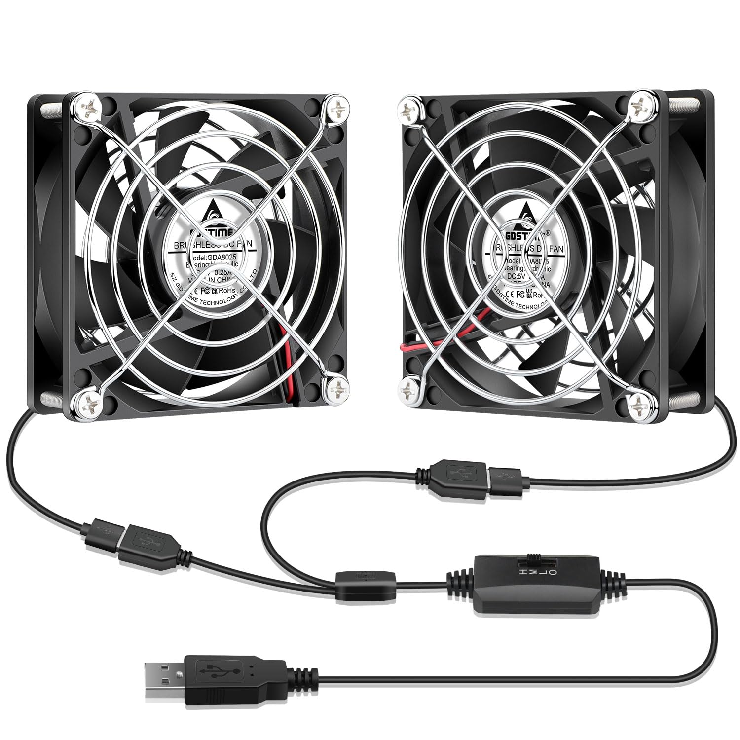 GDSTIME 80mm USB Fan 5V Computer Cooling Fan USB Powered with 3-Speed Adjustable Controller 2500 RPM 8CM Case PC Case Fans For Cabinet XBox Router DVR TV Box