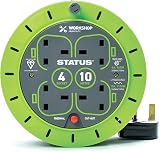 Status 4 Socket Cable Reel 10m Green 13A Heavy Duty Outdoor Extension Lead