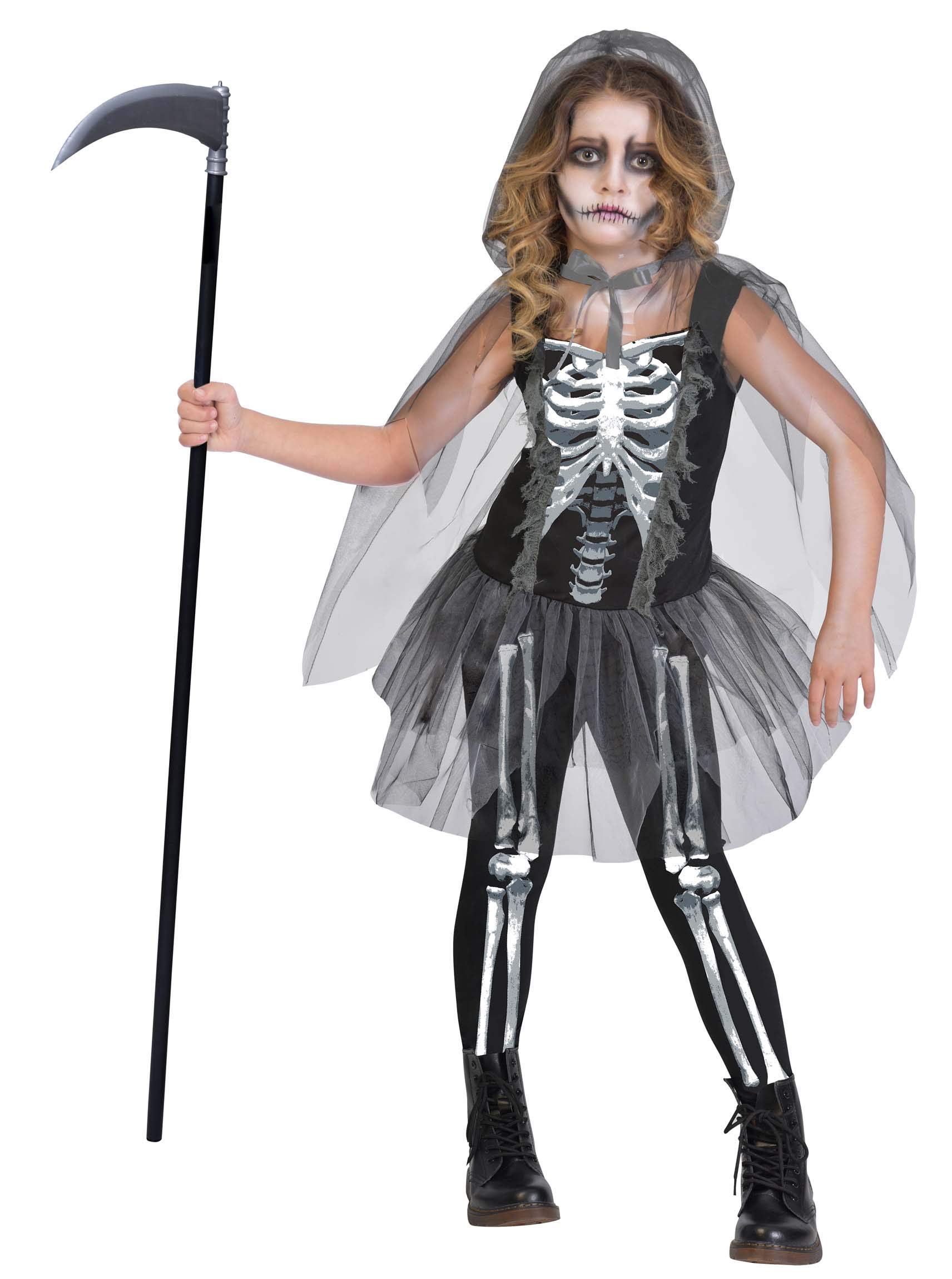 amscan 9903435 Girls Skeleton Reaper Halloween Fancy Dress Costume 8-10 Years