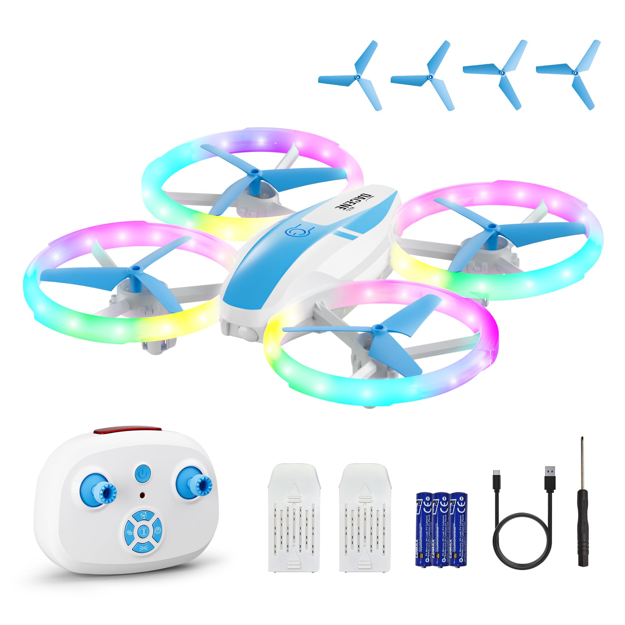 Dacene Mini Drone for Kids,RC drone with LED Lights and Propeller Protection,2 Rechargeable Batteries,Altitude Hold,360° Flips,3 Speed Modes,Flying Toy for Beginners,Gifts Toys for Boys Girls