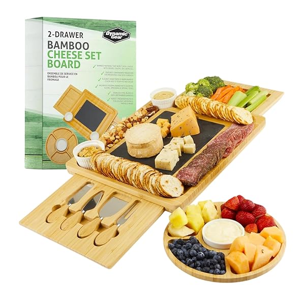 CHARCUTERIE BOARD GIFT SET, EXPANDABLE BAMBOO CHEESE BOARD...